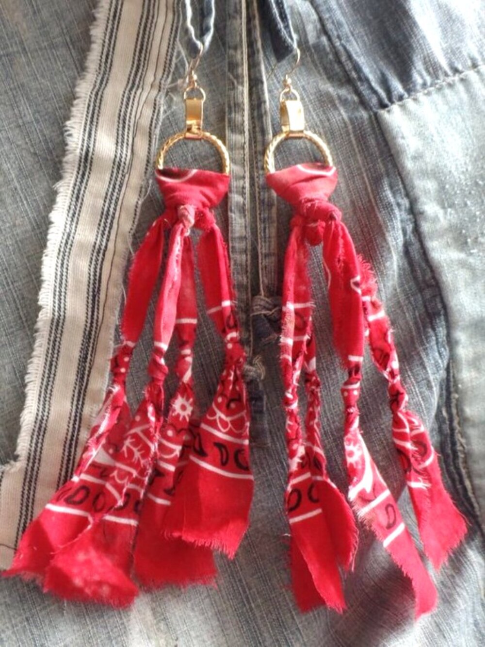 Hand Crafted Swag Hoop Earrings Red Bandana